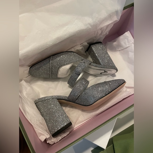 NIB Alexa Chung Block-heel lamé mules - silver - Picture 7 of 10